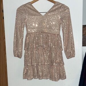 Alisa & Leo Girls Beautiful Sparkling Champagne Tiered Mini Dress